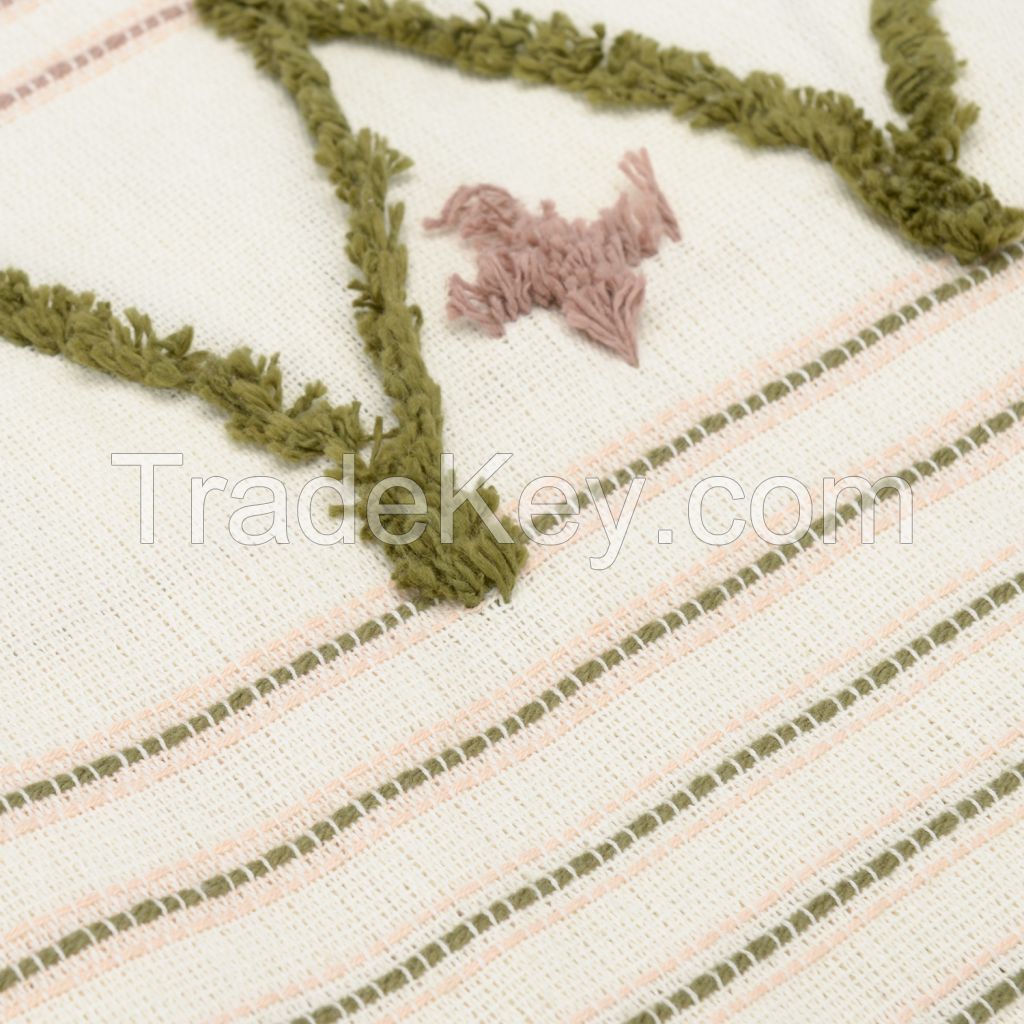 Cotton throw with fringe, olive, collection Ethnic