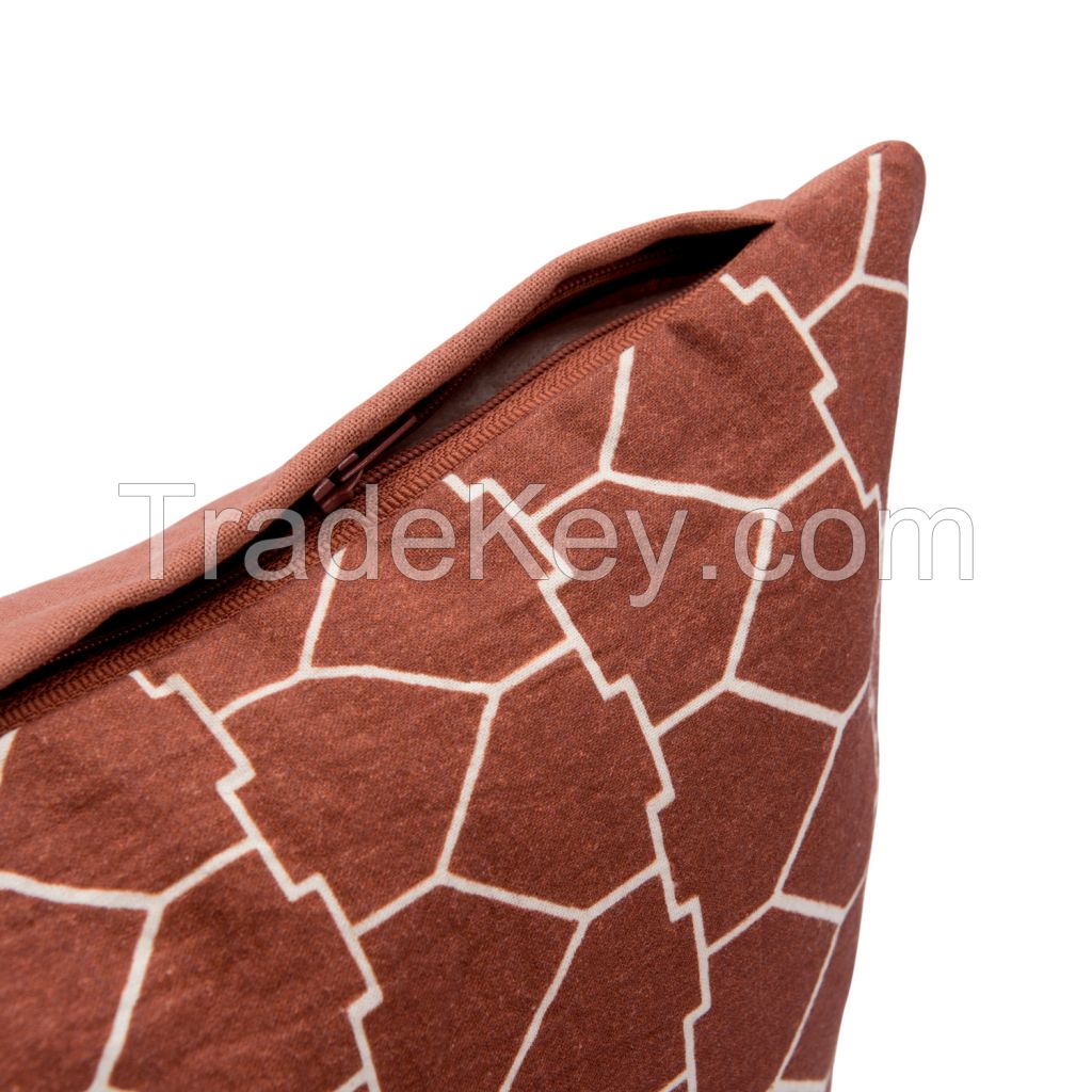 Cotton cushion cover with a geometric print, terracotta, collection Ethnic