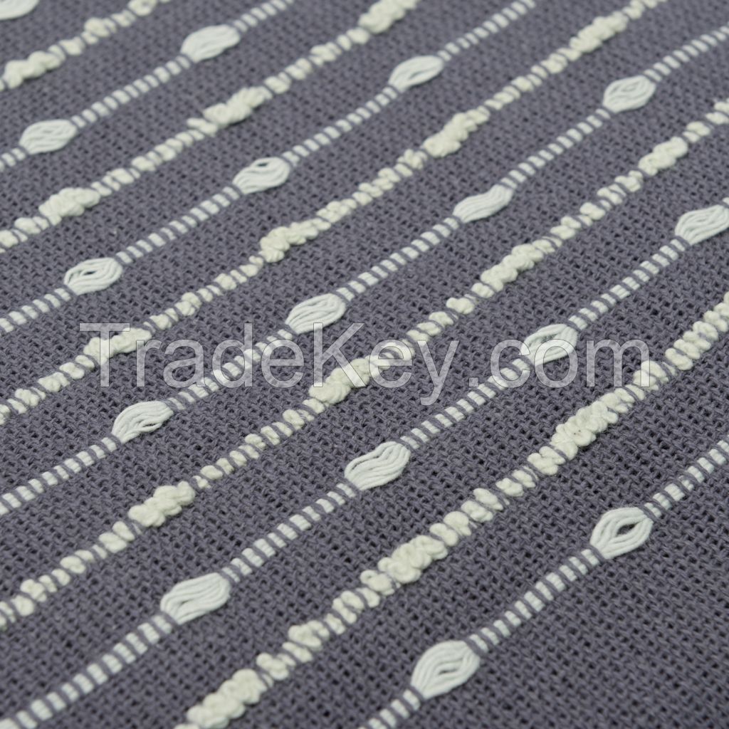 Cotton throw with an embroidery, grey, collection Ethnic