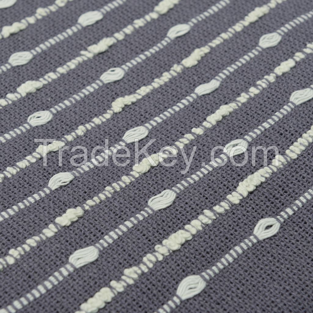 Cotton Throw With An Embroidery, Grey, Collection Ethnic