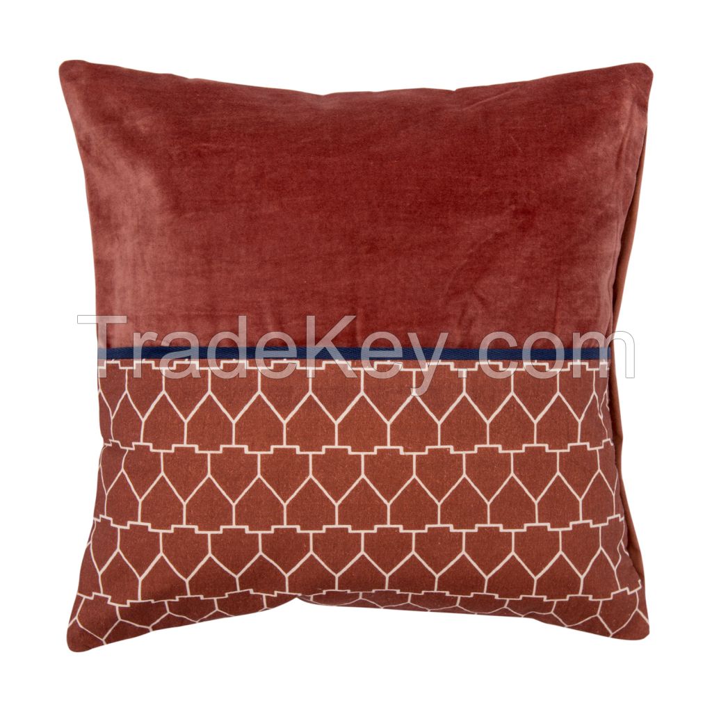 Cotton cushion cover with a geometric print, terracotta, collection Ethnic