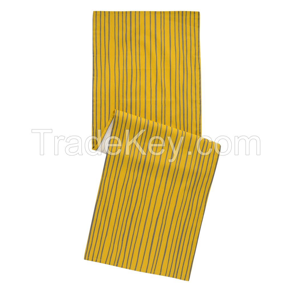 Cotton Table Runner Stripes, Mustard, Collection Prairie