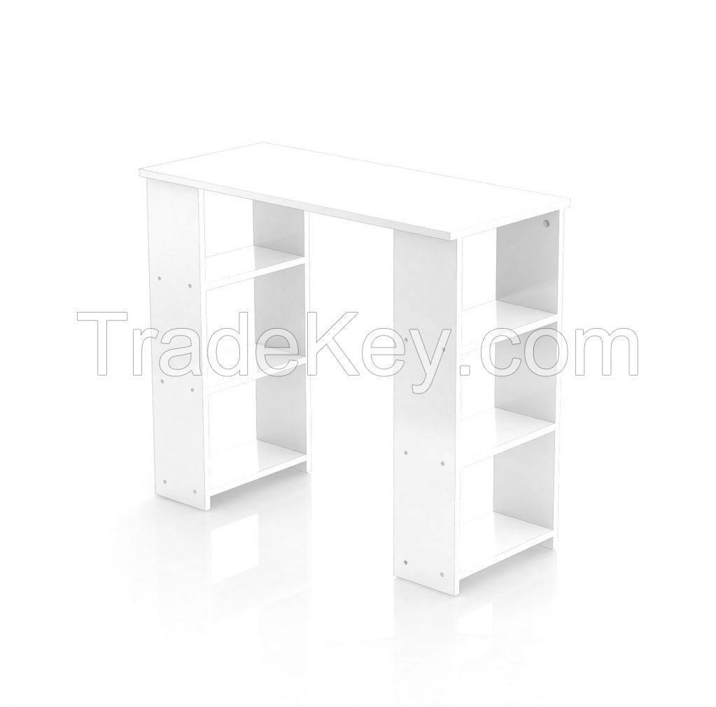 Desk straight white with 6 shelves