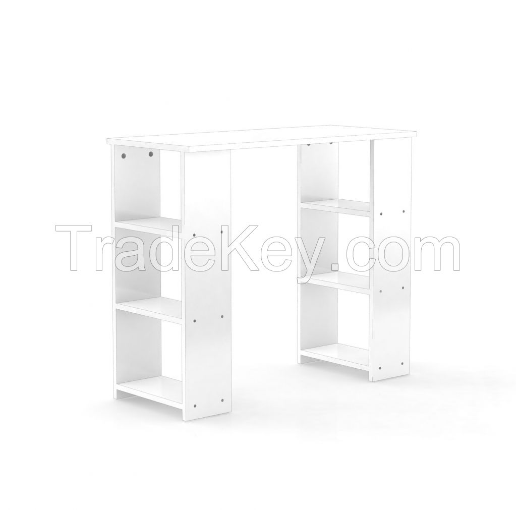Desk straight white with 6 shelves
