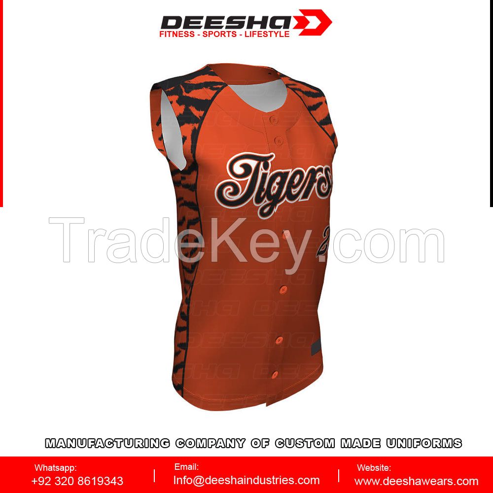 Custom Softball Full Button Sleeveless Jersey