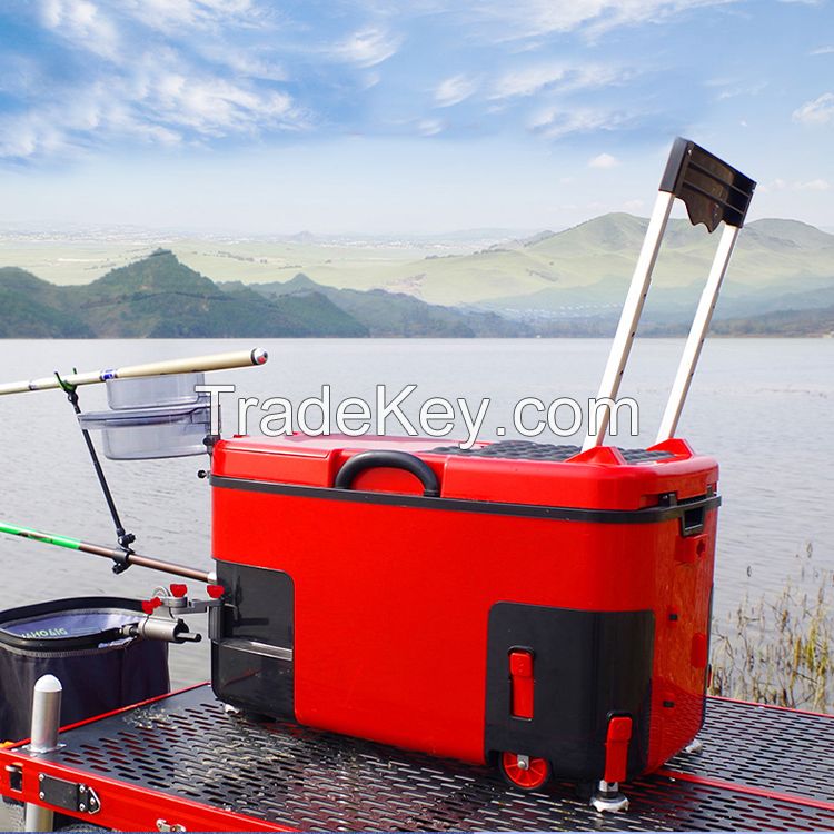 40L Multifunction Fishing Cooler Tackle Boxes Portable Fishing Life Box Seat Wheel