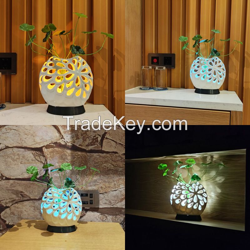 Hollow Vase Remote Control Night Light for Table Kids Bedroom Night Lamp Multicolor Colorful Led Lights Gift Room Decor