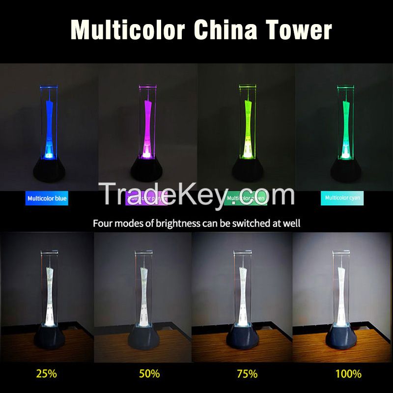 Remote Control Night Light of Crystal China Tower Table Desk Decoration Lamp Colorful Nightlights for Bedroom Reading Room Birthday Gifts Kids