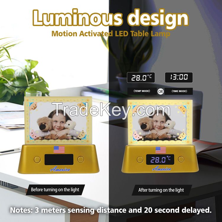 Acrylic Us Flags Picture Frames Table Desk Motion Activated Lamp Night Light Thermometer Clock Digital Gifts For Kids Birthday