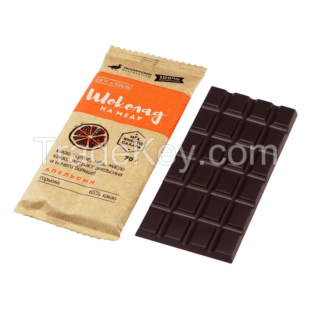 Honey sweetened dark chocolate with orange 65%