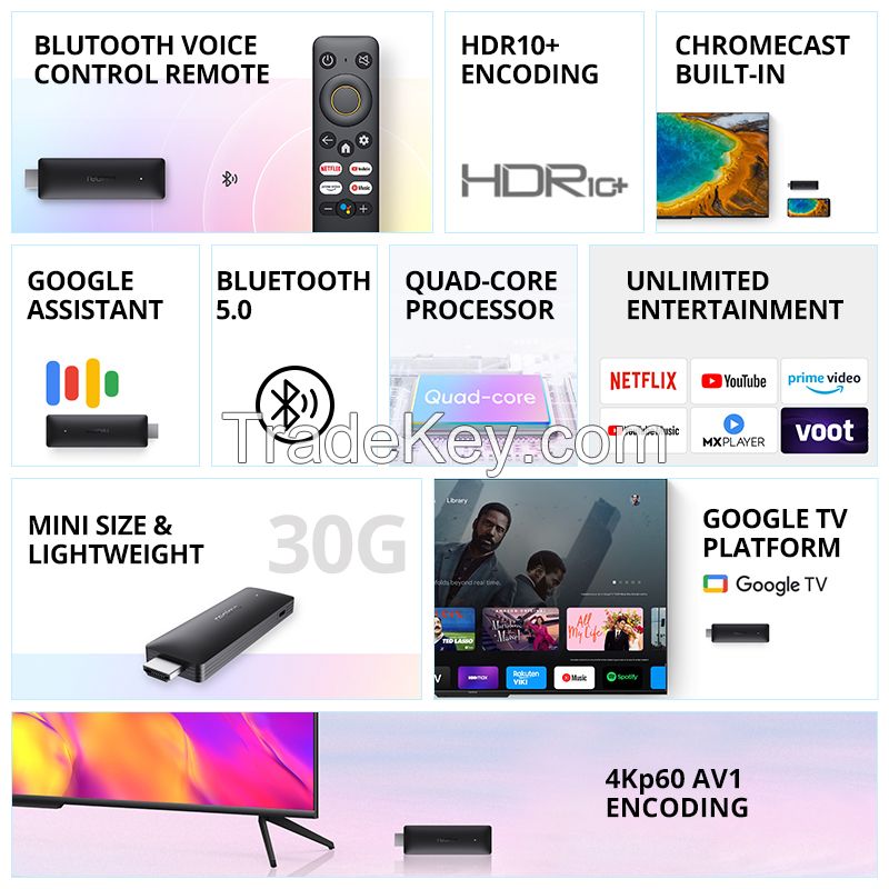 realme 4K TV Stick Global Version 2GB 8GB Cortex A53 Bluetooth 5.0 HDMI 2.1 Smart Google TV Stick 4kp60 Netflix Voice Assistant