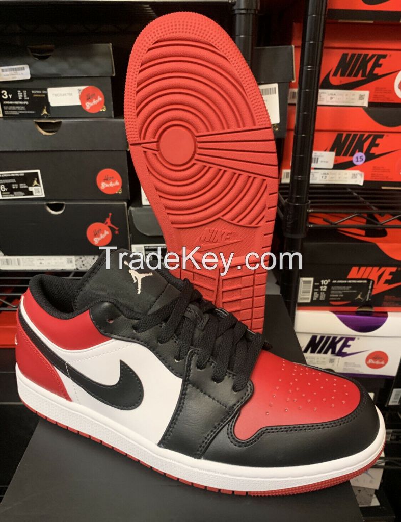 Nike Air Jordan 1 Low Bred Toe Black Red Retro Shoes 553558-612 Men's Sizes