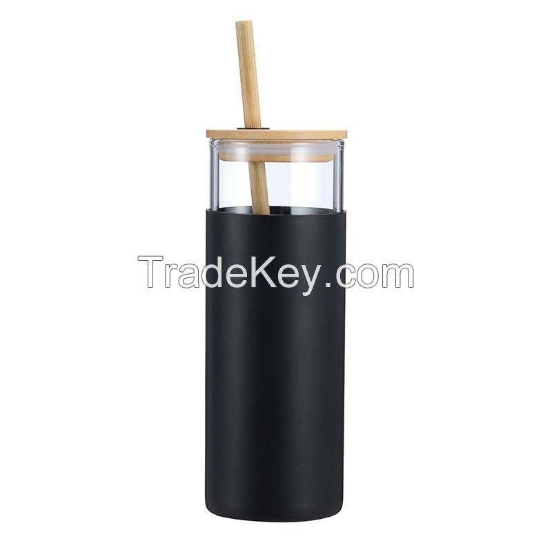 500ml glass water bottle with bamboo lid and straw