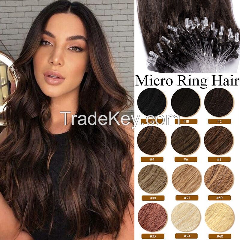 Micro Ring Beads Loop Link 100% Remy Human Hair Extensions Full Head Thick Brown