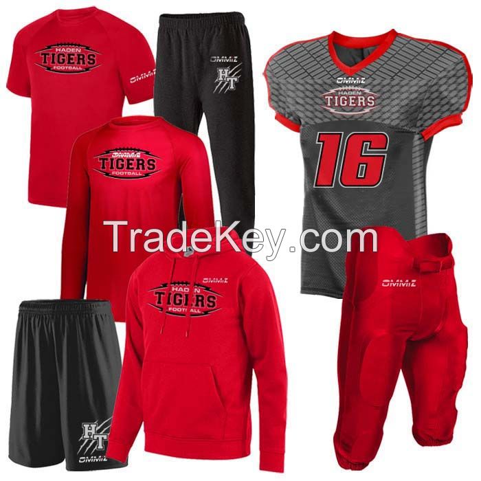 American Football uniform set full kit with custom logo include jersey pant hoodie and warmup shirt set  