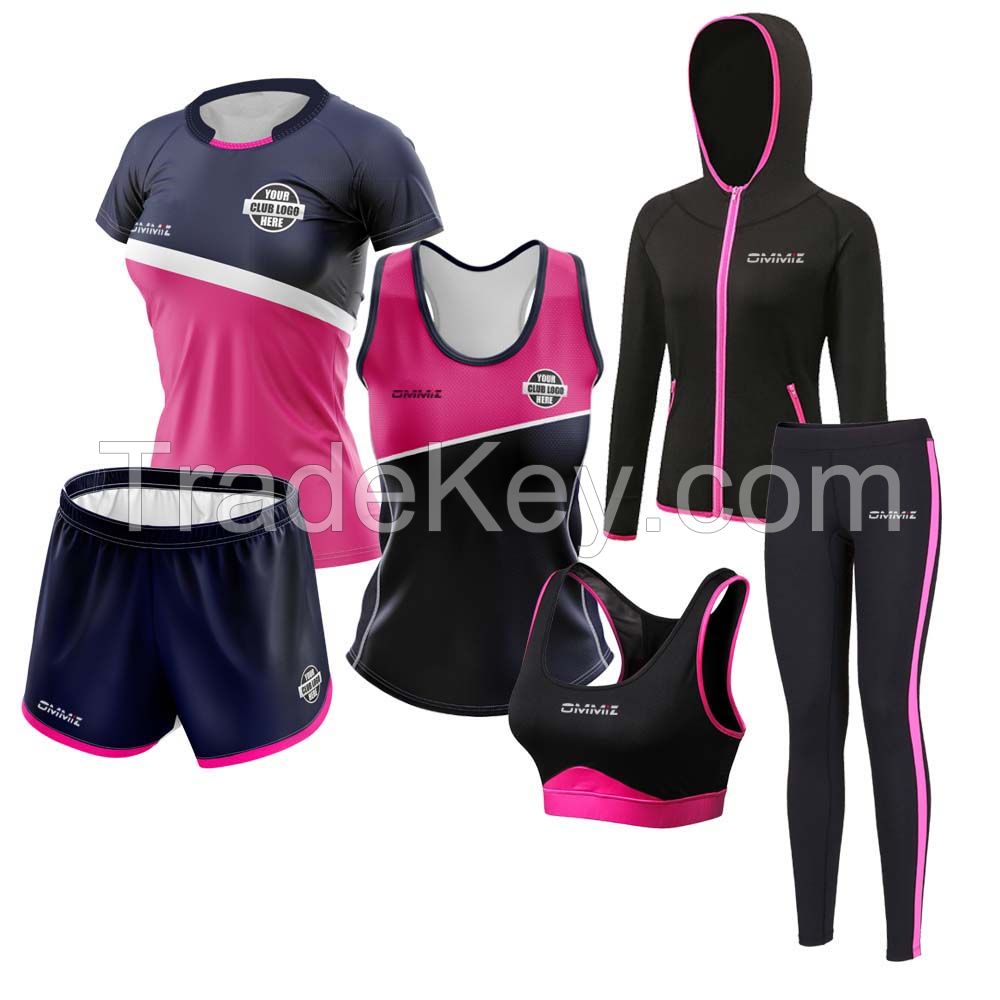 Fitnesswear uniform Yoga or Running set custom logo include jersey short and legging bra set with hoodie and shirt 