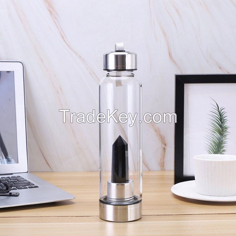 Eco-Friendly Crystal Infused Glass Water Bottle With Lid