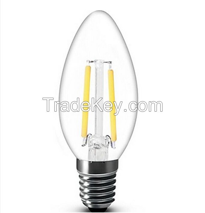 Dimmable E14 2W 220LM WW/CW Candle Bulbs LED Filament Light 90-240V