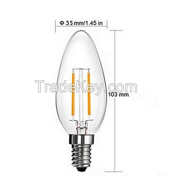 Dimmable E14 2W 220LM WW/CW Candle Bulbs LED Filament Light 90-240V