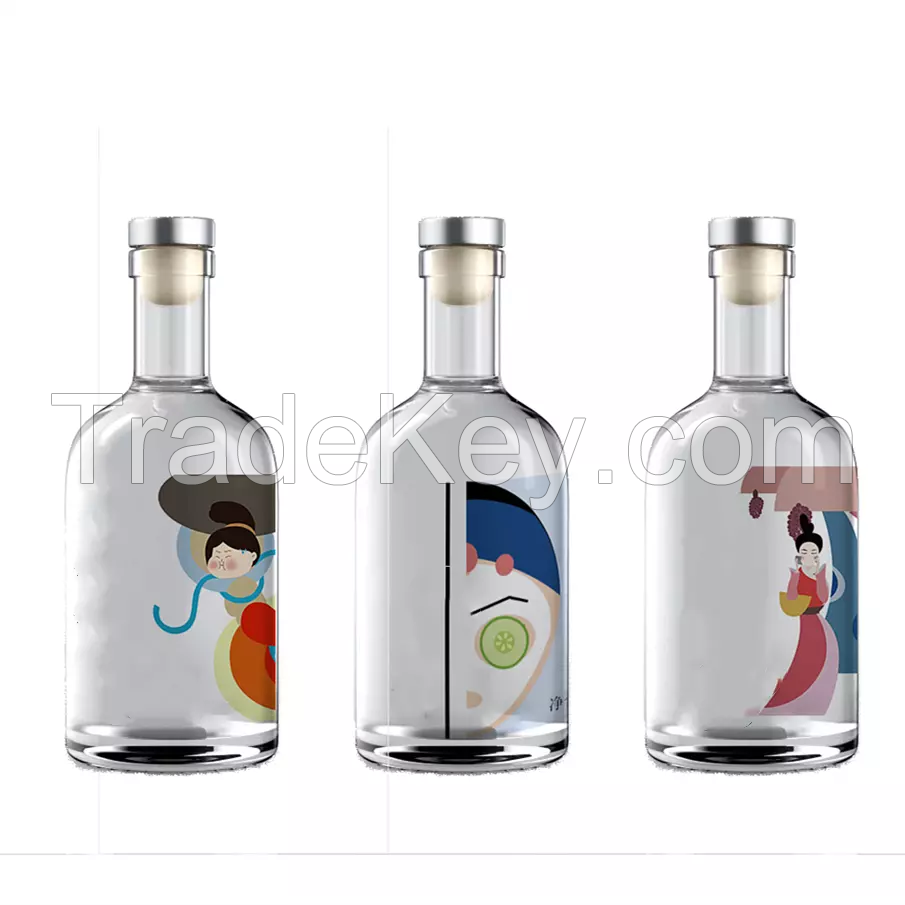 China factory custom design hot selling 500ml 700ml 750ml round glass bottle