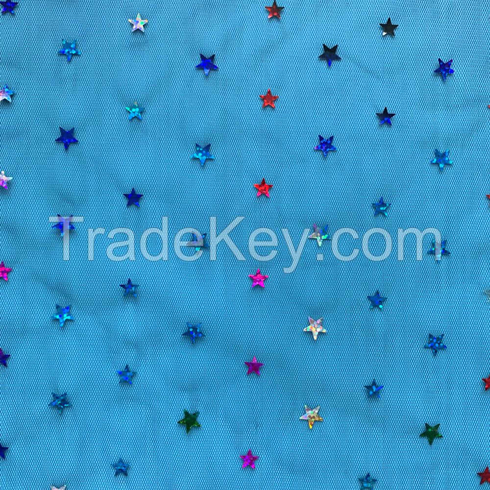 Five-pointed star colorful punching Sequin Print Fabric children's clo
