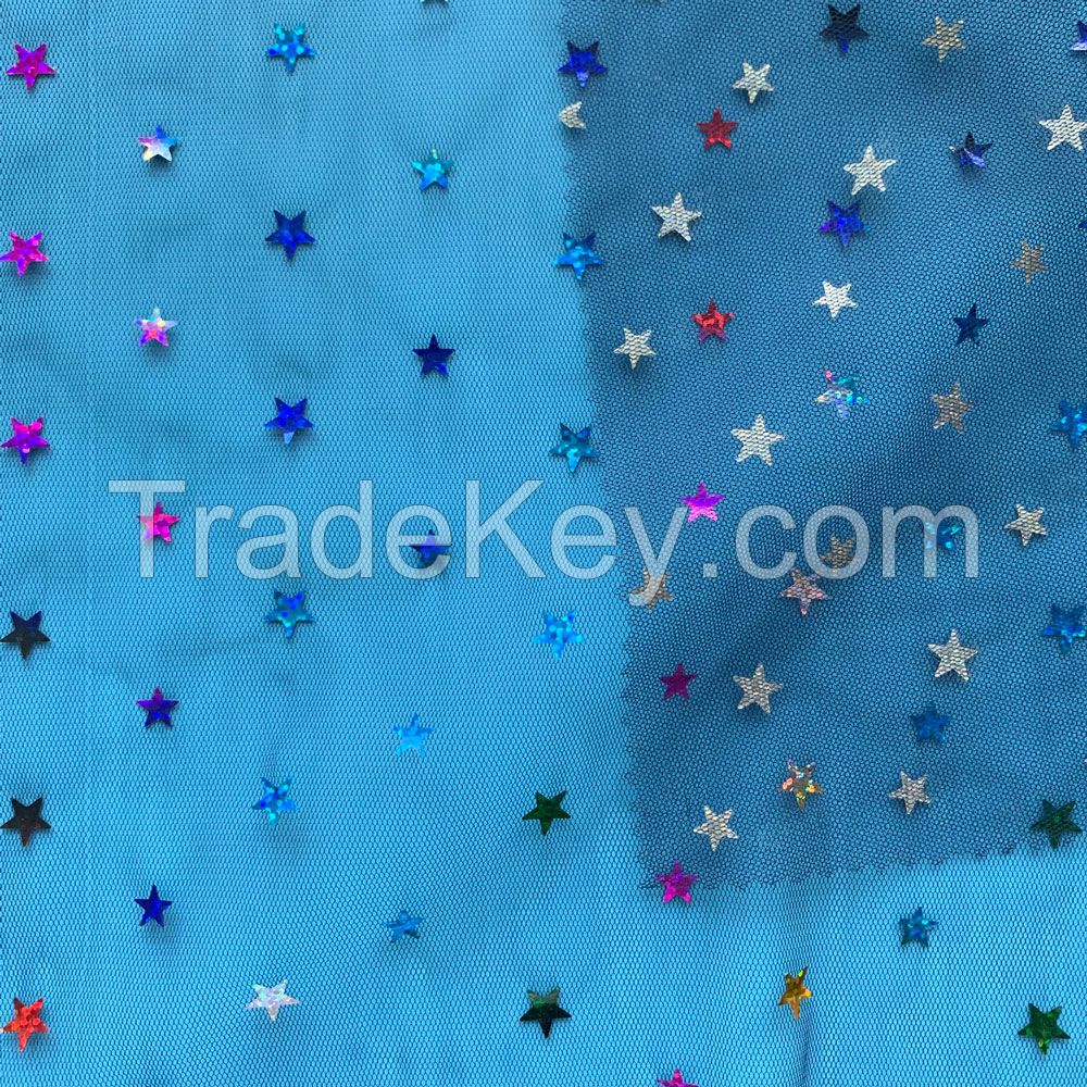 Five-pointed star colorful punching Sequin Print Fabric children's clo