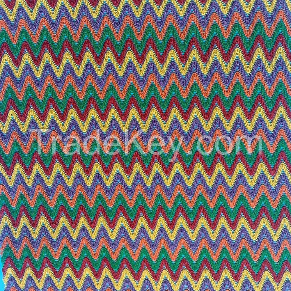 Polyester Warp Knitted Yarn Dyed Lace Fabric