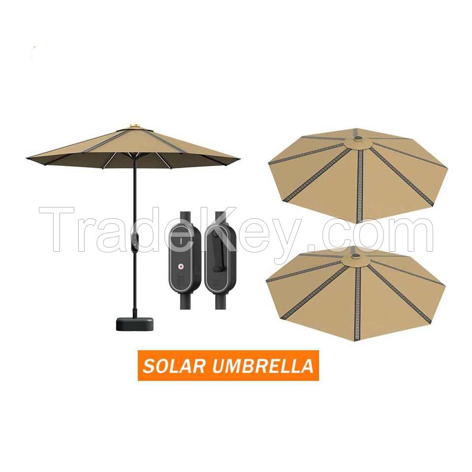 360Â° Table Round Umbrella Solar Powered LED Patio Offset Solar Panel Umbrellas