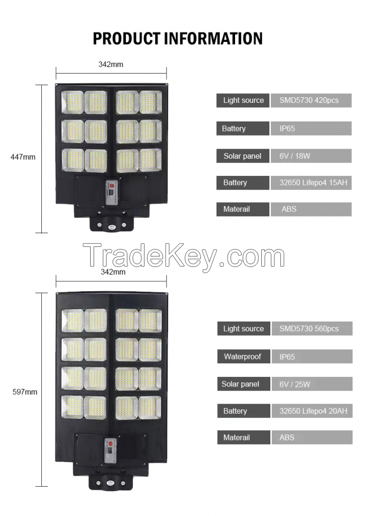 Road Projects LED Solar Street Light 180W Remote Control All In One Solar Street Light