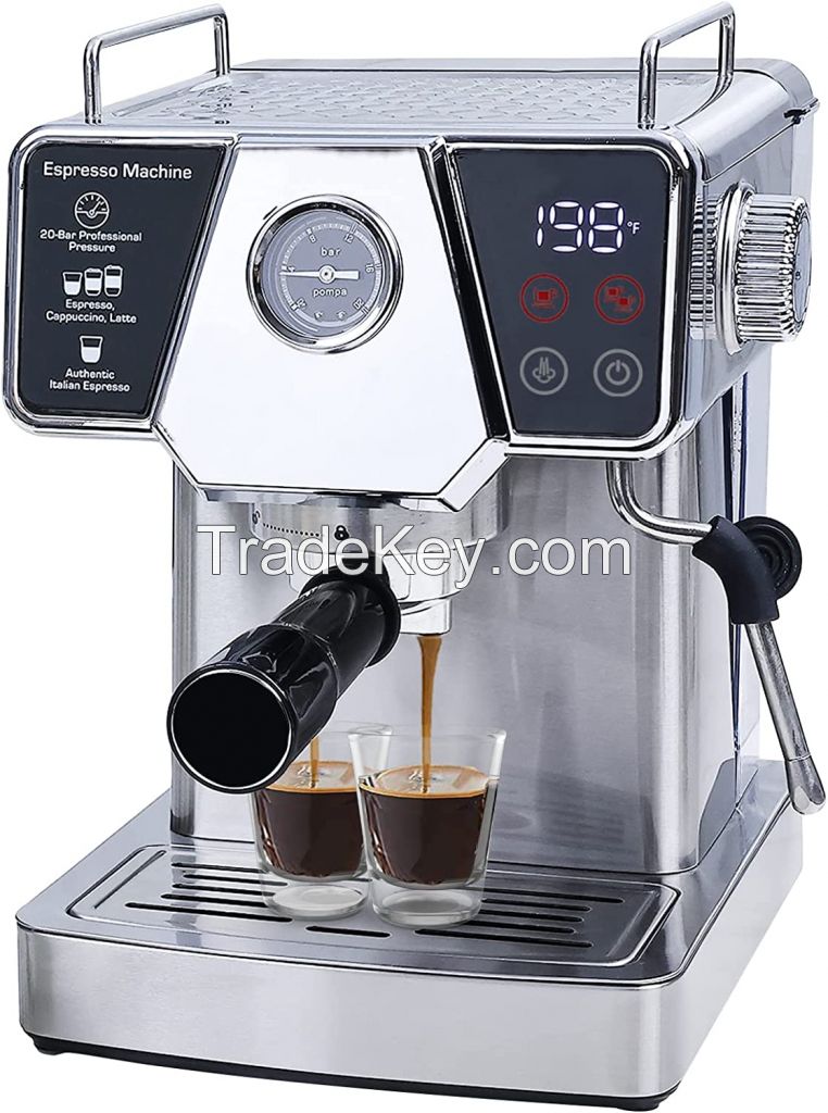 Homtone 20 Bar Espresso Machine, Touch Screen Coffee Maker, Cappuccino Latte Maker with Milk Frother, 1350W Fast Heating Coffee Machine for Home