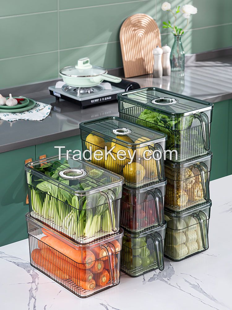 Fridge Organizer with Freshness Timer Lid, Stackable Refrigerator Organizer Bins with Front Handle and Drain Tray, BPA-FREE Clear Plastic Storage Bins for Kitchen, Pantry, Refrigerator