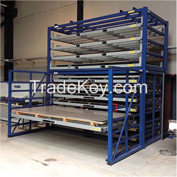 Sheet Metal Storage Rack Forklift Operated And Roll Out Drawer Combination 3 Tons Sheet Loading Storage System