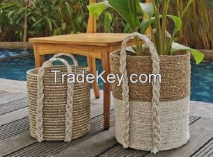 BASKET SEAGRAS LONG HANDLE SET OF 2 