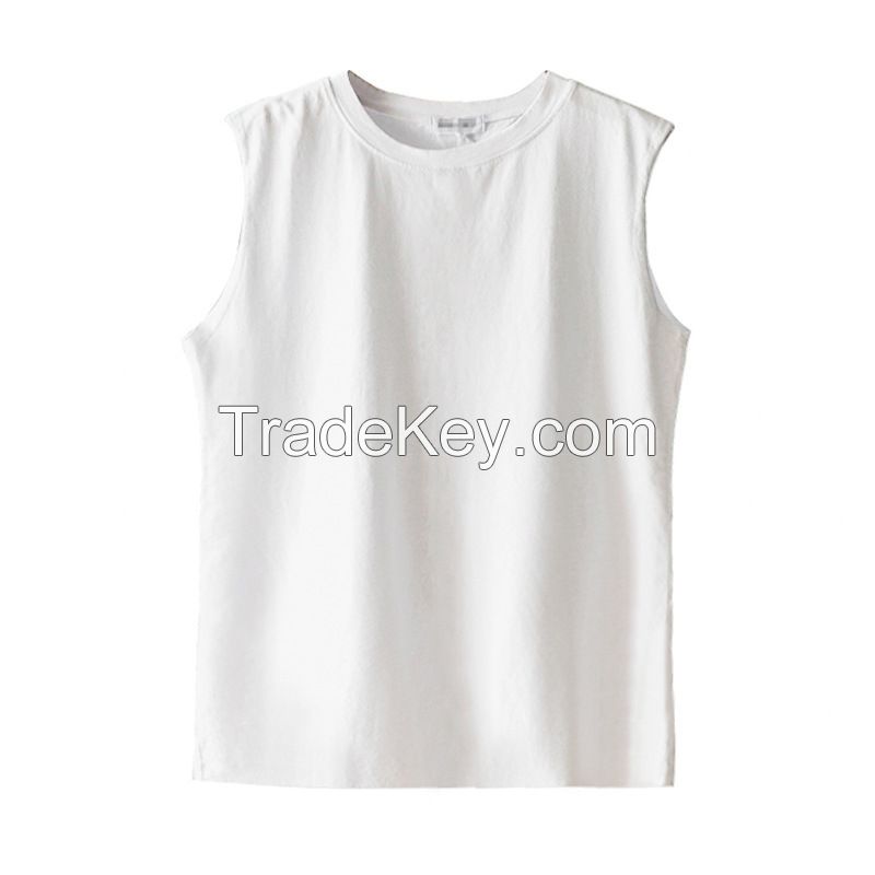 White Vest Women's Loose Crew Neck Sleeveless T-Shirt Top