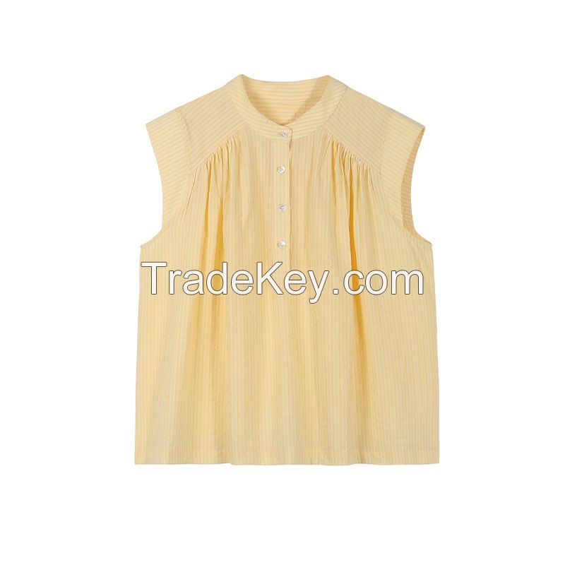 Pleated button shirt new summer casual versatile top