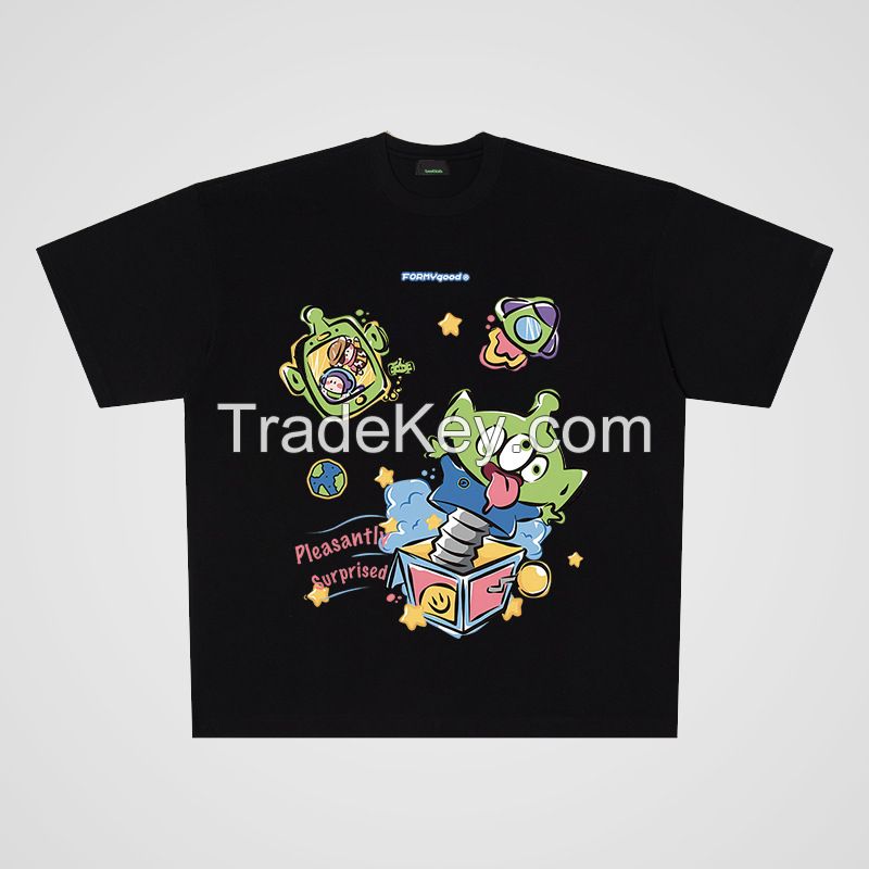 250g cotton cartoon spoof alien box casual cotton short-sleeved T-shirt