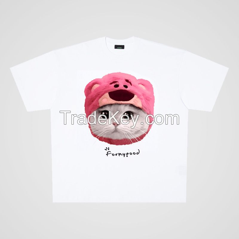 250g cotton strawberry cat casual oversize big board short sleeve T-shirt