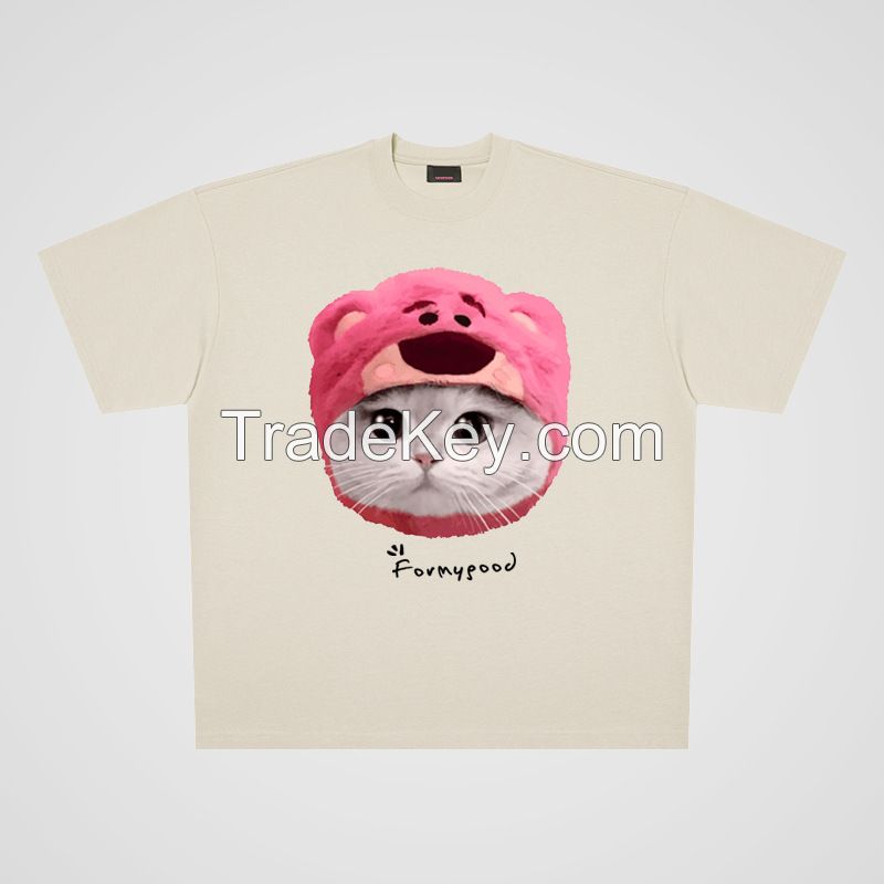 250g cotton strawberry cat casual oversize big board short sleeve T-shirt