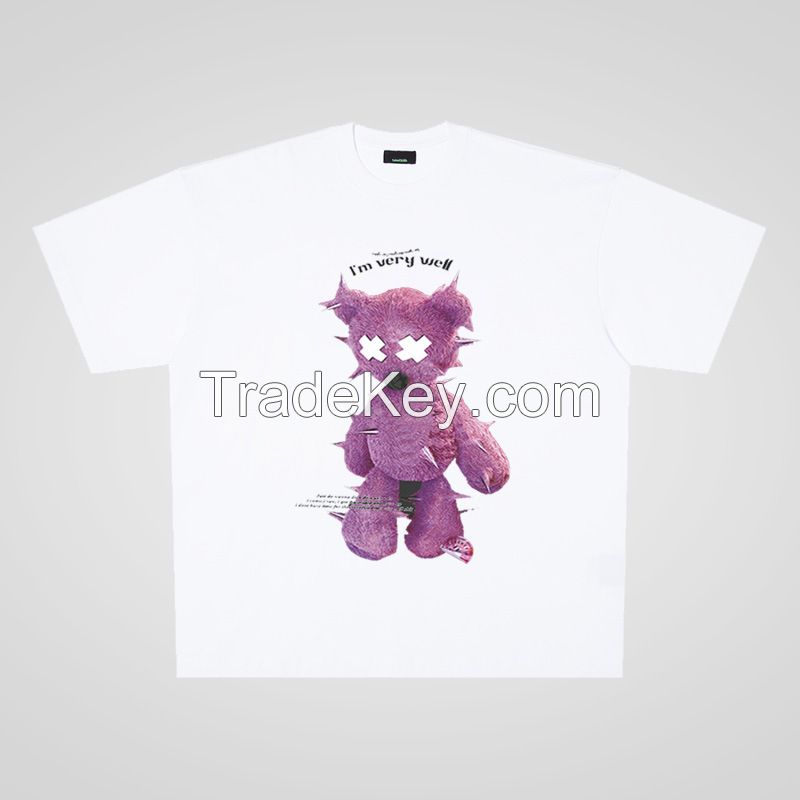 250g cotton reflective bear street casual oversize short sleeve T-shirt