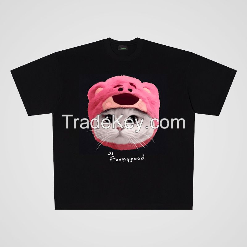 250g cotton strawberry cat casual oversize big board short sleeve T-shirt