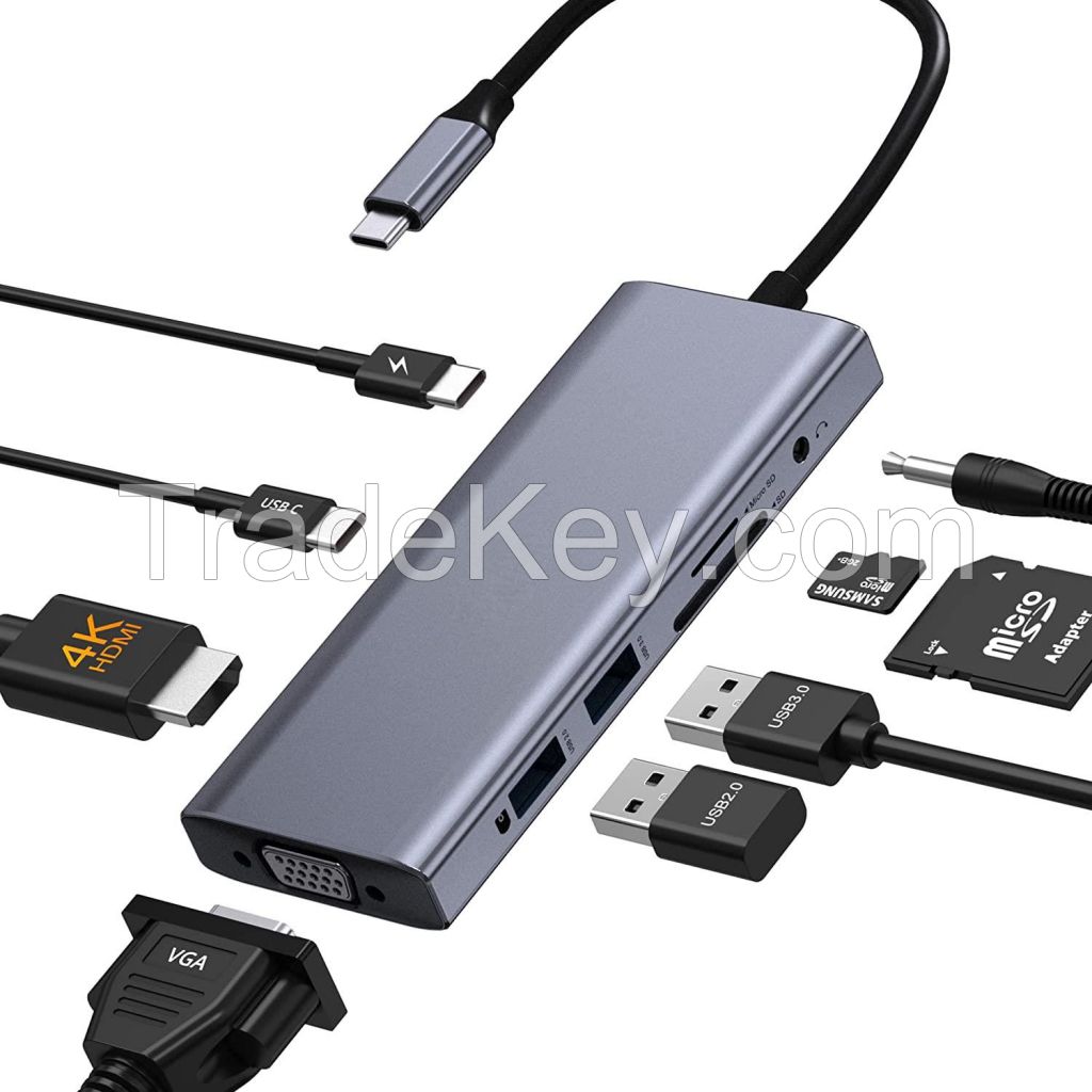 Kilowell Multiport 9 in 1 USB C Hub Adapter Laptop Docking Station with VGA UHD USB3.0 SD/Micro SD for HP Dell Lenovo MacBook Type C Interface