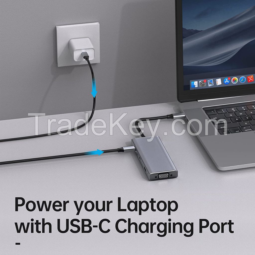 9 in 1 USB C Hub Multi-port Adapter Laptop Docking Station with VGA UHD USB3.0 SD/Micro SD for HP Dell Lenovo MacBook Type C Interface