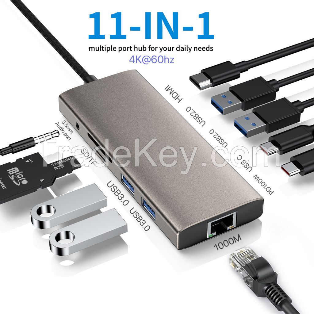 11-in-1 Laptop Docking Station Gigabit 1000M RJ45 Ethernet Mac Adapter USB 3.0 Type C Usb-C Hub Docking Station For Macbook.