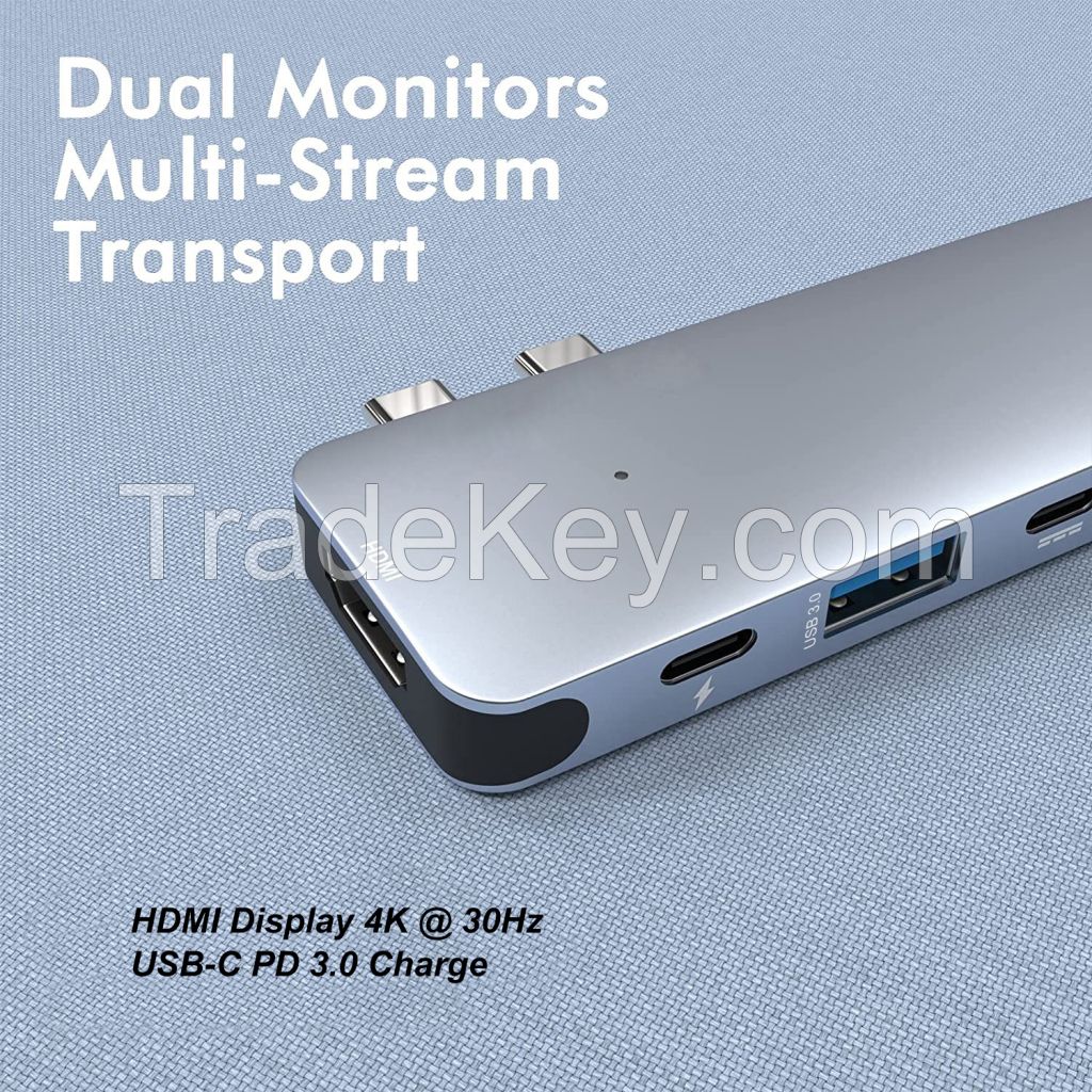 Dual Male USB C Wireless Host Hub Adapter USB Type C 7-in-2 4K 30Hz Multiport Adapter for MacBook Pro Air 2021 2020 2019/2018/2017