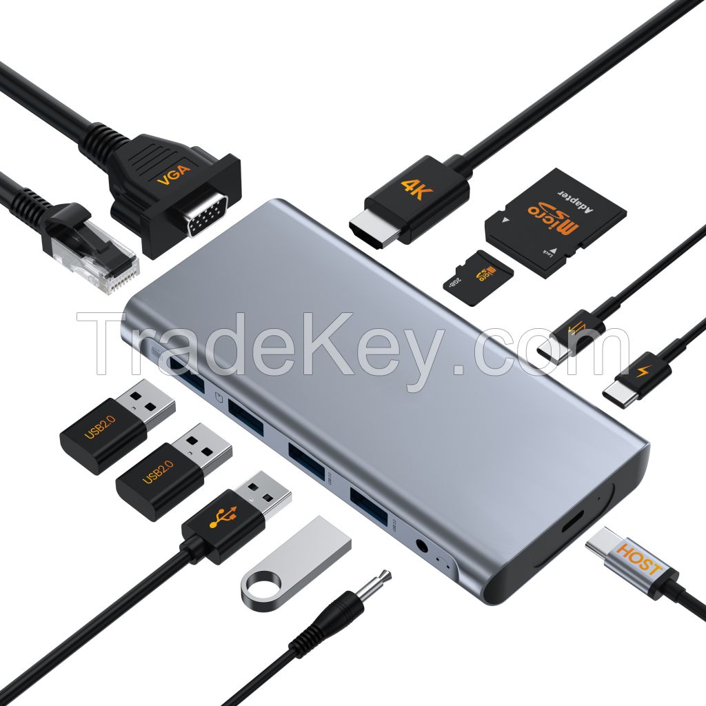 Travel Use Multiple Interfaces 13-in-1 USB-C Hub Laptop Docking