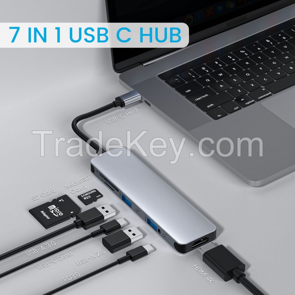 Multi-ports USB Hub with USB-C to HDMI 4K USB 3.0, 87W USB C Charging Port for MacBook Pro 2018/ 2017/ 2016/New MacBook 2016, Dell XPS13/XPS15/Inspiron 15 7000/Inspir
