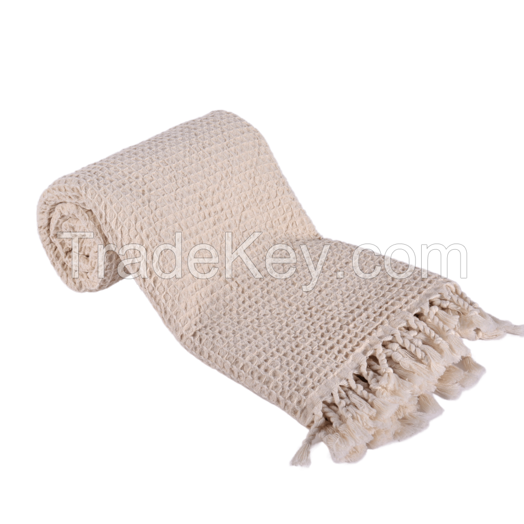 Turkish Waffle Towels for Bath and Beach, 100% Cotton, Natural, Beige | Puskul Textile