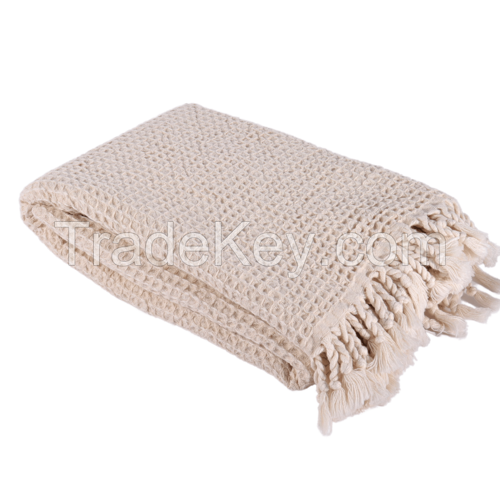 Turkish Waffle Towels for Bath and Beach, 100% Cotton, Natural, Beige | Puskul Textile