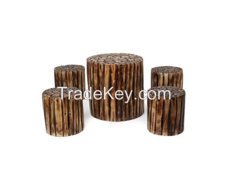 Wooden Round Coffee Table with 4 Stool