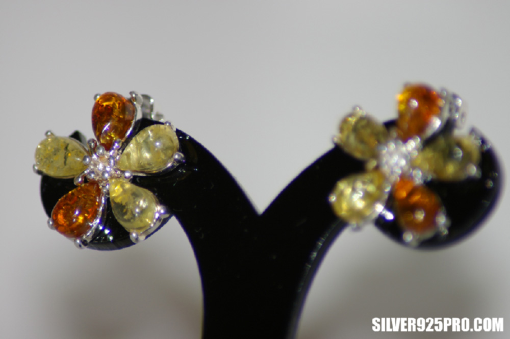 ladies sterling silver earrings with amber stones